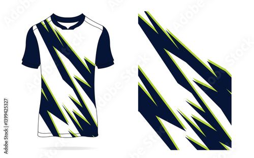 Dynamic sports jersey design featuring bold zigzag patterns in navy and neon green for active wear