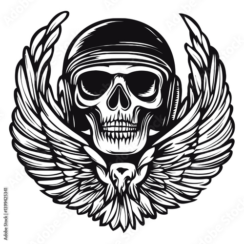 Skull with Wings and Helmet Design for Vintage Style Artwork