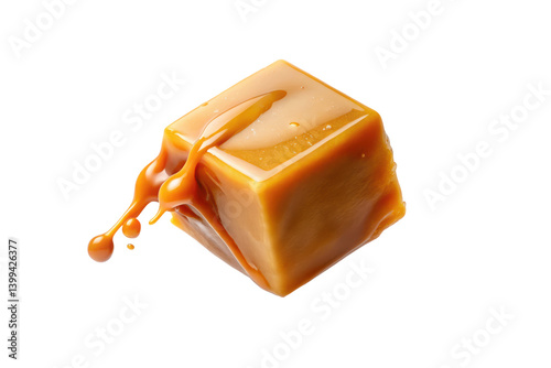 dripping caramel cube isolated PNG