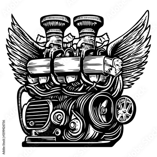 Engine with Wings and Dynamite Illustration for Bold Designs