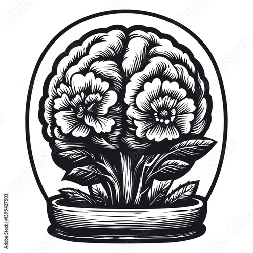 Floral Design in Glass Dome with Intricate Details and Texture