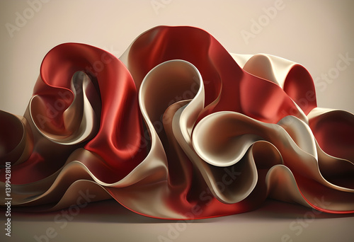 Obraz na płótnie Abstract composition of flowing red and cream shapes. Smooth, glossy surfaces create a dynamic and interconnected visual. w salonie