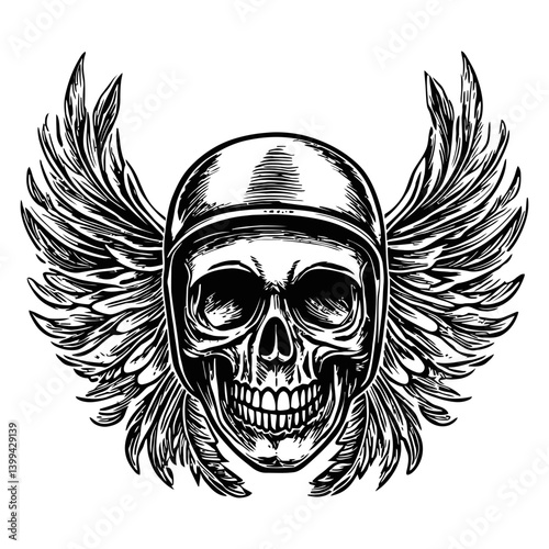 Skull with Wings and Helmet Design for Motorcycle Culture Art