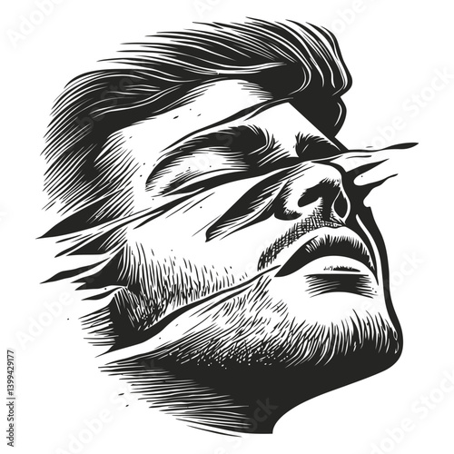 Man's Face in Abstract Lines Illustrating Emotions and Thoughts