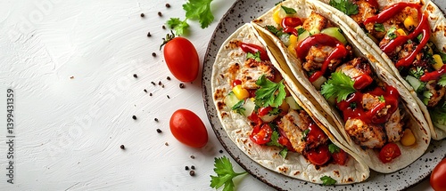 Delicious Chicken Tacos with Fresh Vegetables and Spicy Sauce