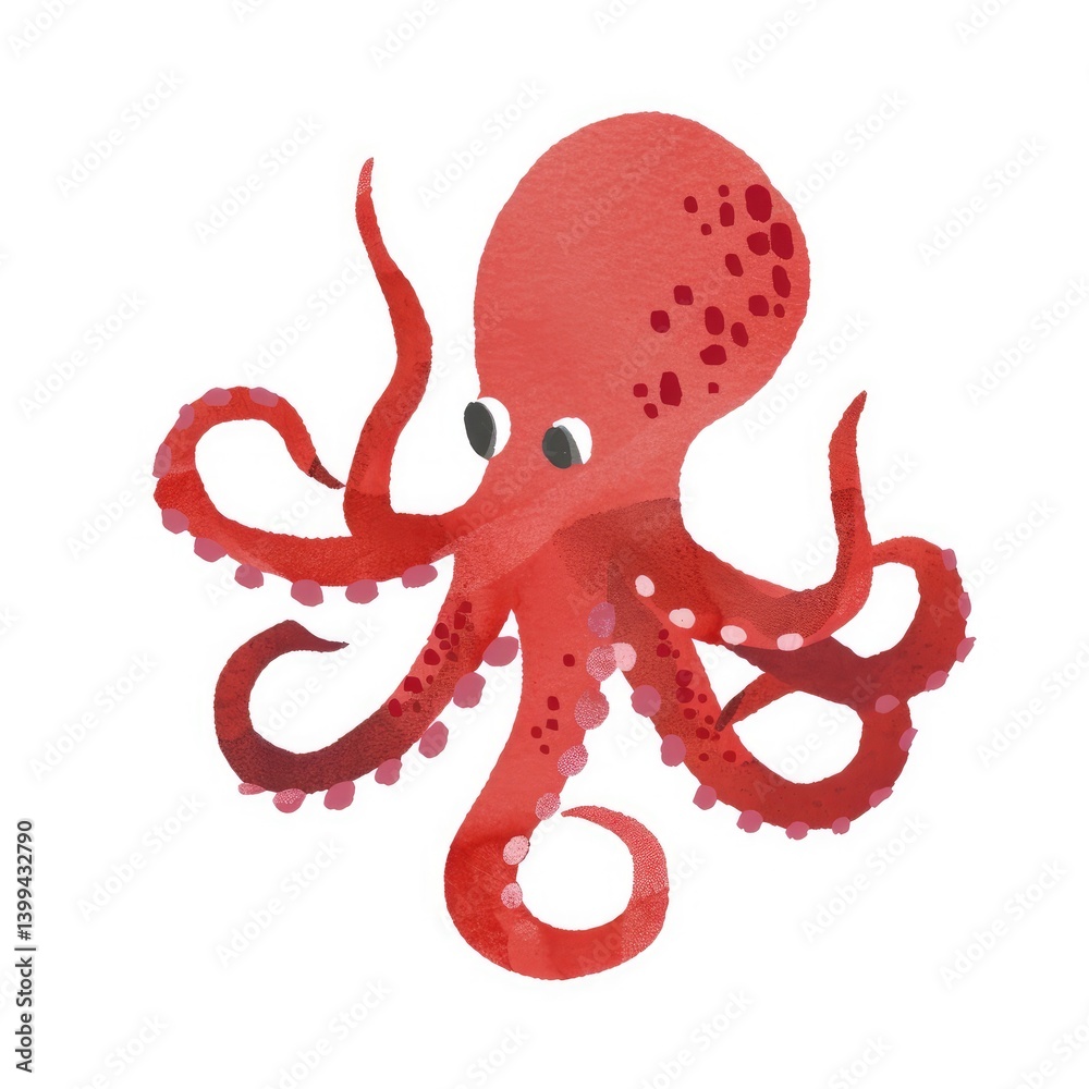 Obraz premium Cute red octopus illustration