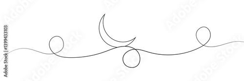 Wallpaper Mural One continuous line drawing of Moon with star. Ramadan Kareem banner in simple linear style. Sleep symbol with crescent in Editable stroke. Doodle contour vector illustration .EPS 10 .  Torontodigital.ca