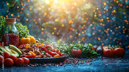 Colorful Plate of Fresh Grilled Vegetables and Savory Meat Dish