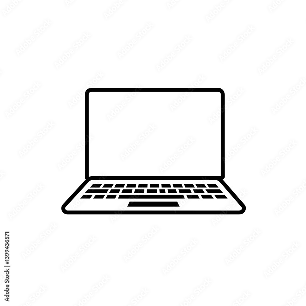 Laptop outline in minimal style against a white background Laptop outline in minimal style against a white background