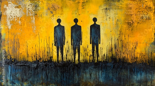 Silhouetted Figures Against Vibrant Abstract Background