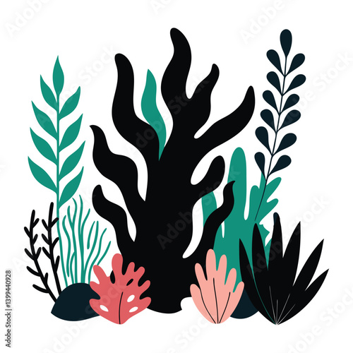 Coral reef of seaweeds silhouette vector.