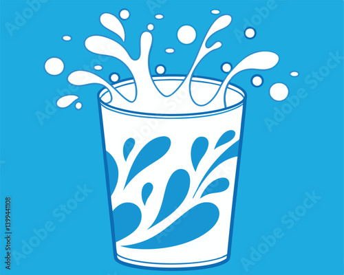 Refreshing Glass of Water Splashing with Droplets on Blue Background.