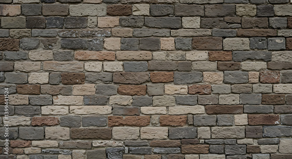 Fototapeta premium Detailed Brick Wall Texture with Varied Colors for Architectural Backgrounds
