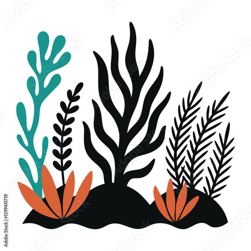 Coral reef of seaweeds silhouette vector.
