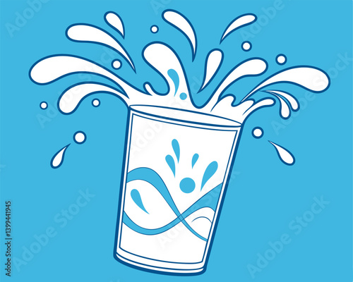 Refreshing Glass of Water Splashing with Droplets on Blue Background.