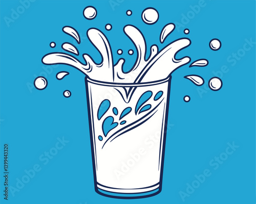 Refreshing Glass of Water Splashing with Droplets on Blue Background.