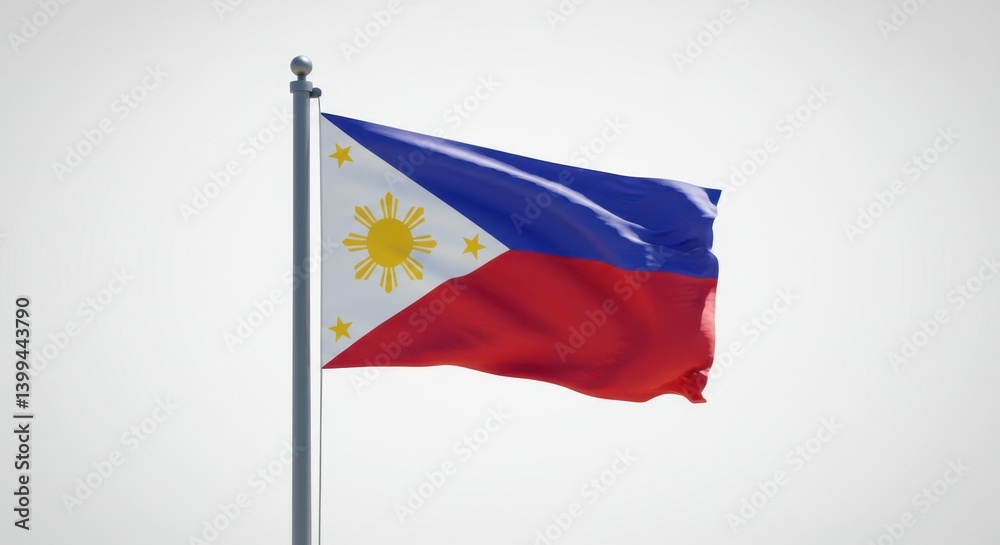 Naklejka premium Philippine Flag Waving Proudly Against a Clear Sky: A Symbol of National Pride and Identity