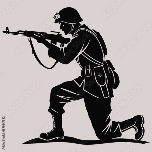 Soldier kneeling with a rifle silhouette vector design art and illustration