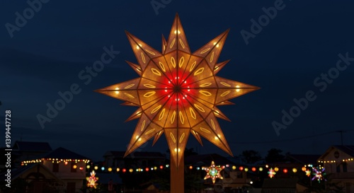 Luminous Parol: A Festive Illuminated Star in the Night