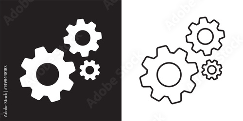 Settings solid and thin line web icon Vector illustration set
