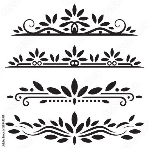 Vector Black silhouettes file of horizontal elements decoration design. with white background