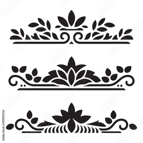Vector Black silhouettes file of horizontal elements decoration design. with white background