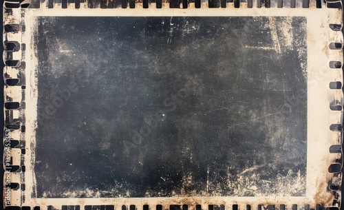 Vintage film strip with distressed edges and white border on muted background, ideal for retro cinema branding, archival restoration projects, and documentary title sequence designs.