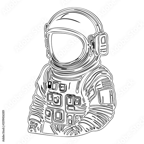 Outline Astronaut in Spacesuit Detailed Drawing
