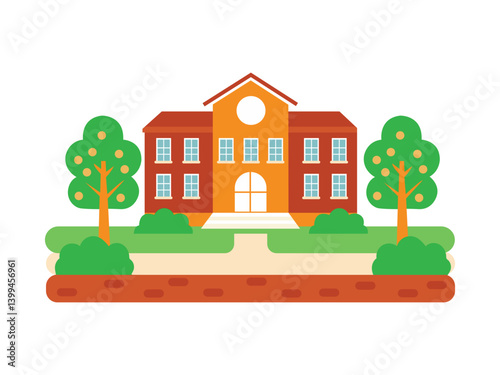 School Building Vector Illustration - Modern and Colorful Educational Institution Design.