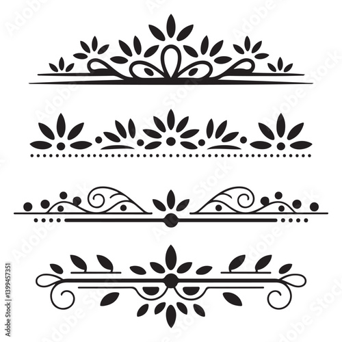 Vector Black silhouettes file of horizontal elements decoration design. with white background