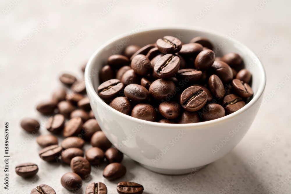 Fototapeta premium White bowl containing whole coffee beans, unroasted, beans