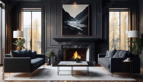 Wallpaper Mural Cozy yet dramatic space with a black marble fireplace and oil paintings Torontodigital.ca