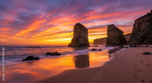 Sunset's Embers, Coastal Echoes AI Generated