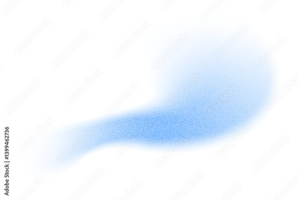 Abstract gradient shape with noise, blue blurred grainy color gradation, vibrant design element. Figure with soft flow effect, isolated on white. Vector illustration.