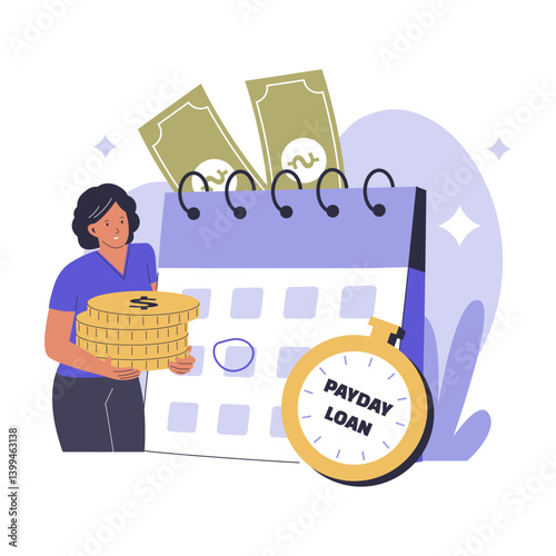 Payday Loan Illustration. Quick Cash Advance and Short-Term Lending. Illustration for websites, landing pages, mobile apps, posters and banners.