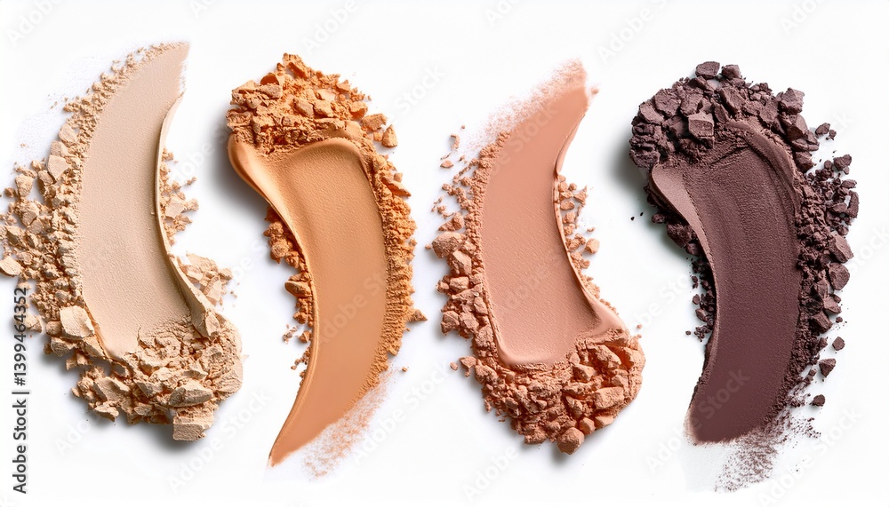 Set of creamy powder and loose powder makeup samples isolated on white background Set of creamy powder and loose powder makeup samples isolated on white background