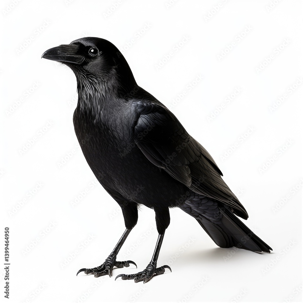 Fototapeta premium A sleek, black crow stands alert