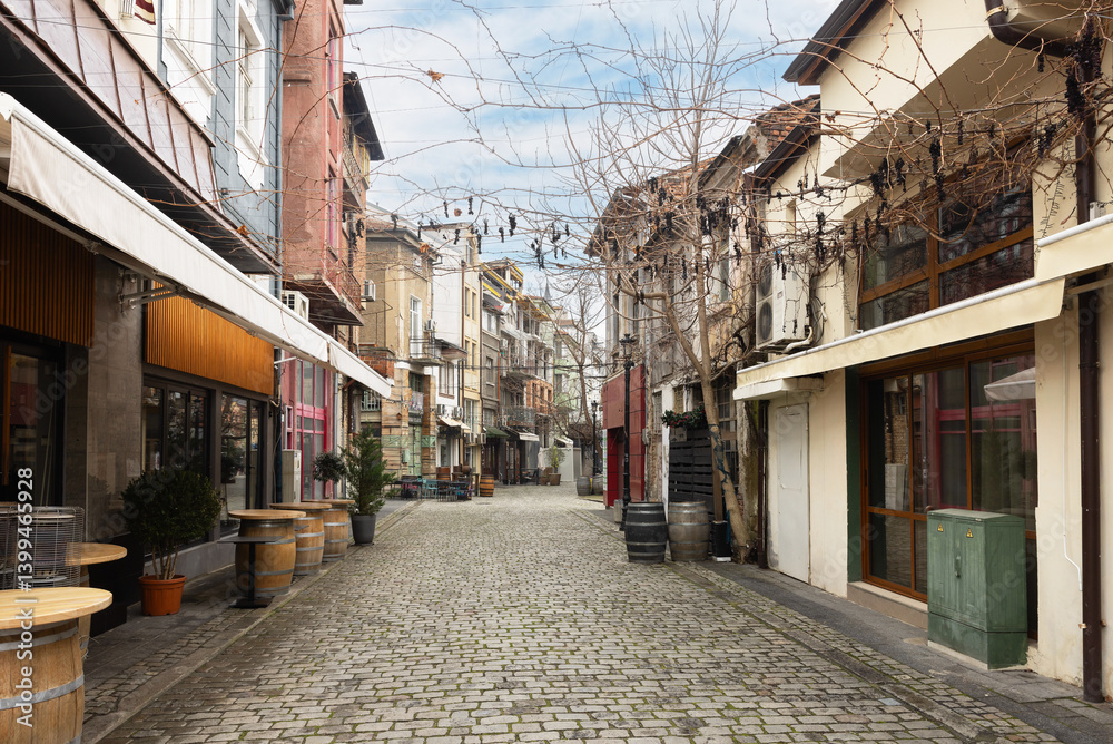 Fototapeta premium street of old town in Plovdiv, Bulgaria