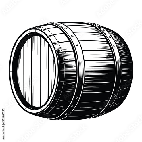Wine Barrle Line Art, Silhouette, Vector, Icon, Logo, White Background.