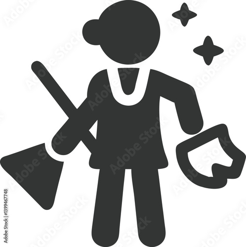 Female Silhouette with Cleaning Tools and Shining Stars on Transparent Background