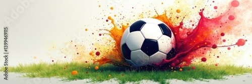 Soccer ball splashing watercolors background fast motion, sport, splash