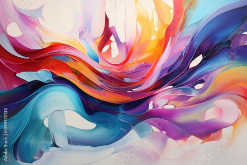 A vibrant wavy multicolored abstract painting showcasing fluid shapes and dynamic colors, capturing movement and emotion in an artistic expression ideal for contemporary decor