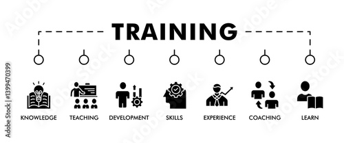Training and development banner web icon vector illustration concept with icon of trainer, professional development, supervisory, trainee, instructor, coaching, career transition, and communication