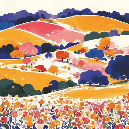 Colorful Hilly Floral Landscape