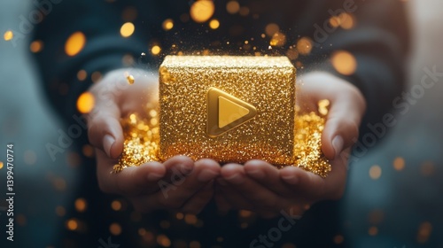 A content creator reaching 1 million subscribers, gold play button in hands, --ar 16:9 --v 6.1 Job ID: 7defff51-a4e9-4044-a09e-68418c2c40f7