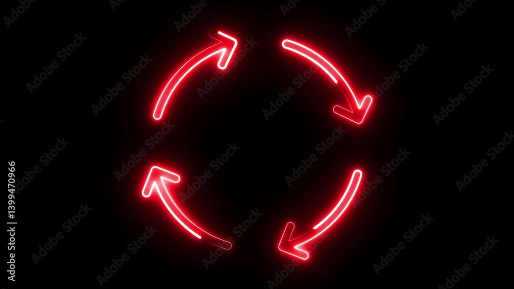 Abstract beautiful neon refresh and recycle icon video. Neon arrow circle loading icon in 4k animation.refuse, render, renewable, repeat, reset, 