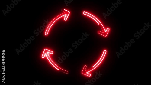 Abstract beautiful neon refresh and recycle icon video. Neon arrow circle loading icon in 4k animation.refuse, render, renewable, repeat, reset, 