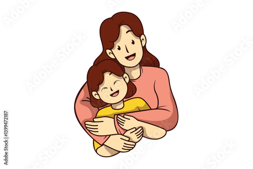 Happy mothers day illustration of mother and daughter