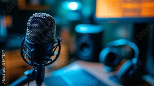 Focused Microphone in a Home Recording Studio photo