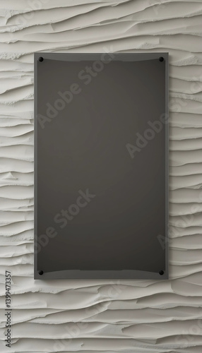 Subtle Ridge Wall: Tight horizontal ridges in chalky neutrals, showcasing an ISO A poster mockup embedded cleanly within a soft-edge transparent display.